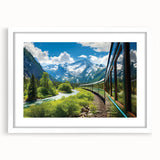 Framed wall art collection showcasing a serene landscape with railroad themes, featuring a white mat and stylish frame, ideal for home or office decor.
