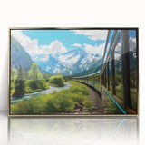 Framed wall art collection showcasing a striking landscape with railroad design in vibrant colors, featuring a gold-accented frame for an elegant finish.