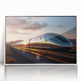 Framed wall art showcasing a vibrant landscape with railroads, featuring a white border, perfect for enhancing modern home decor and adding a touch of travel inspiration.