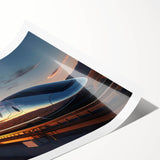 Rolled print showcasing an abstract landscape featuring railroad tracks and vibrant colors, perfect for home decor. It is carefully packaged in a protective tube for delivery.