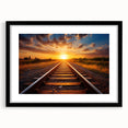 Framed wall art collection featuring a scenic railroad landscape in black frame with matting, ideal for home decor and art enthusiasts, showcasing vibrant colors and detailed design.