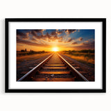 Framed wall art collection featuring a scenic railroad landscape in black frame with matting, ideal for home decor and art enthusiasts, showcasing vibrant colors and detailed design.