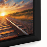 Framed canvas artwork showcasing a vibrant railroad landscape design, featuring rich colors and intricate details, perfect for enhancing home decor.