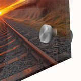 Close-up of a vibrant acrylic wall art piece showcasing a detailed landscape with railroads, featuring rich colors and intricate textures, perfect for home decor.