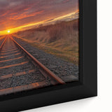 Framed canvas wall art showcasing a vibrant railroad landscape design, featuring rich colors and intricate details that enhance any room's decor. Perfect for train enthusiasts and art lovers.