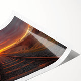 Abstract landscape wall art featuring a serene railroad scene with vibrant colors and intricate details, rolled for easy shipping and display in any space.