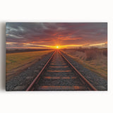 Stretched canvas wall art featuring a vibrant, abstract railroad landscape design with rich colors, perfect for modern home decor or office spaces.