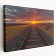 Stretched canvas wall art showcasing a vibrant railroad landscape design with rich colors and intricate details, ideal for enhancing any modern home decor.