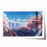 Vibrant rolled print of a scenic landscape featuring a railroad track through lush green fields, ideal for enhancing home decor with a touch of nature. Perfect for art enthusiasts and collectors.