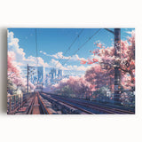 Stretched canvas wall art showcasing a vibrant railroad landscape design with rich colors and intricate details, perfect for adding an artistic touch to any space.