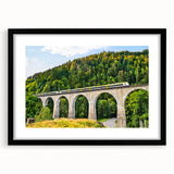 Framed wall art collection showcasing a scenic railroad landscape design with a black mat and frame, ideal for home decor enthusiasts.