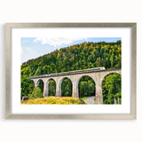 Framed wall art collection featuring a serene railroad landscape design in a silver frame with a mat, ideal for home décor and enhancing living spaces.
