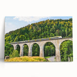 Stretched canvas wall art showcasing a vibrant landscape with railroads, featuring rich colors and intricate details, perfect for modern home decor.