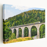Stretched canvas wall art showcasing a vibrant railroad landscape design, featuring rich colors and intricate details, ideal for home or office decor.
