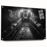 Acrylic glass wall art collection showcasing a vibrant railroad landscape design, displayed in a side view with decorative pins, perfect for modern home decor.