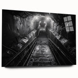 Colorful acrylic glass wall art showcasing a vibrant railroad landscape design, displayed in a side view without pins, perfect for modern home decor.