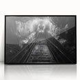 Framed acrylic wall art featuring a scenic railroad landscape design in a sleek black frame, showcasing vibrant colors and intricate details, perfect for home decor.