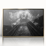 Framed acrylic wall art showcasing a scenic railroad landscape design, featuring vivid colors and intricate details, highlighted by a sleek gold frame for an elegant touch. Perfect for enhancing modern decor.