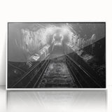 Framed wall art collection featuring a vibrant landscape and railroad design, with a sleek white frame and acrylic front, ideal for modern home decor.