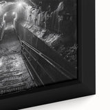 Framed canvas wall art showcasing a detailed landscape with railroads, featuring vibrant colors and intricate design elements, ideal for home decor.