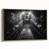 Framed canvas wall art featuring a scenic railroad landscape design, elegantly bordered with gold accents, showcasing vibrant colors and a modern aesthetic. Perfect for enhancing home decor or office spaces.