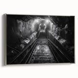 Framed canvas wall art showcasing a stunning railroad landscape design, featuring vibrant colors and intricate details, elegantly displayed with a silver frame.