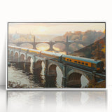 Framed wall art collection showcasing a scenic landscape with railroads, featuring a sleek white frame and acrylic finish, perfect for home decor enhancement.