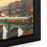 Framed canvas wall art showcasing a vibrant railroad landscape design, featuring rich colors and intricate details, perfect for home or office decor.
