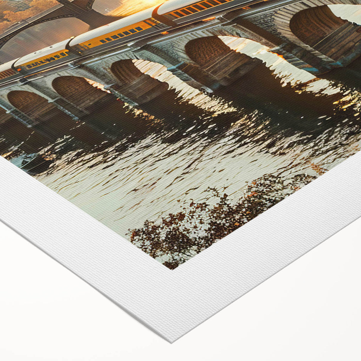 Rolled canvas wall art showcasing a vibrant landscape with railroads, featuring rich colors and intricate details, perfect for home decor or office settings.