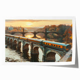 Vibrant landscape wall art print showcasing a scenic railroad view, featuring lush greenery and a clear sky, perfect for home or office decor.