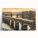 Stretched canvas artwork showcasing a serene landscape with railroads, featuring vibrant colors and intricate details, perfect for enhancing home decor.