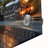 Close-up of a vibrant acrylic glass wall art piece showcasing a railroad landscape design, featuring rich colors and intricate details, perfect for modern decor.