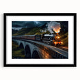 Framed wall art collection showcasing railroad landscapes, featuring a sleek black frame and mat, perfect for home or office decor, adding a touch of elegance.