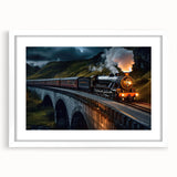 Framed wall art collection showcasing a scenic railroad landscape design, featuring a white mat and sleek frame, ideal for enhancing home decor.