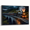 Framed canvas wall art showcasing a scenic railroad landscape design in black tones, presented from a side view, ideal for modern home decor.