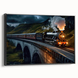 Framed canvas wall art showcasing a scenic railroad landscape design in black tones, presented from a side view, ideal for modern home decor.