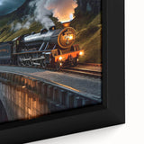 Framed canvas artwork showcasing a vibrant landscape with railroads, featuring rich colors and intricate details, ideal for enhancing home decor and wall aesthetics.