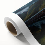 Rolled canvas artwork showcasing a vibrant landscape with railroads and natural scenery, ideal for home decor, featuring rich colors and intricate details.