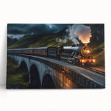 Stretched canvas wall art featuring an intricate railroad landscape design, showcasing vibrant colors and detailed scenery, perfect for modern home decor.