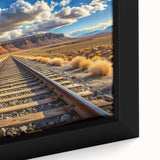 Framed canvas wall art showcasing a vibrant railroad landscape design, featuring rich colors and intricate details, perfect for enhancing any home decor.