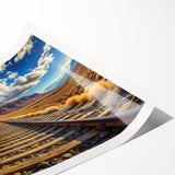 Rolled print of a vibrant railroad landscape featuring lush greenery and a winding track, designed for wall art display, showcasing rich colors and intricate details.
