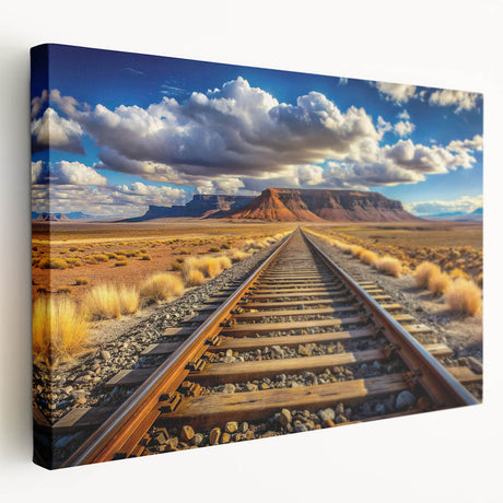 Stretched canvas wall art showcasing a vibrant landscape design with railroads, emphasizing rich colors and intricate details, perfect for enhancing home decor.