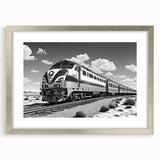 Framed wall art piece showcasing a serene railroad landscape design, featuring a silver frame and mat, ideal for enhancing home decor with a touch of tranquility.