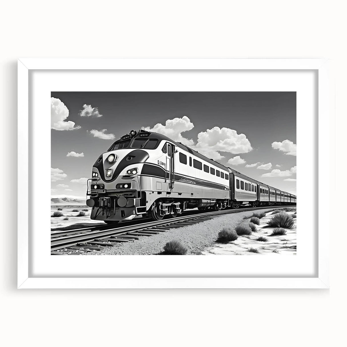 Framed wall art featuring a picturesque landscape with a railroad, showcasing vibrant colors and intricate details, designed to enhance home decor.