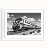 Framed wall art featuring a picturesque landscape with a railroad, showcasing vibrant colors and intricate details, designed to enhance home decor.