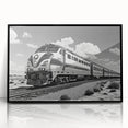 Framed acrylic wall art featuring a captivating railroad landscape design in black, showcasing intricate details and vibrant colors, perfect for modern decor.