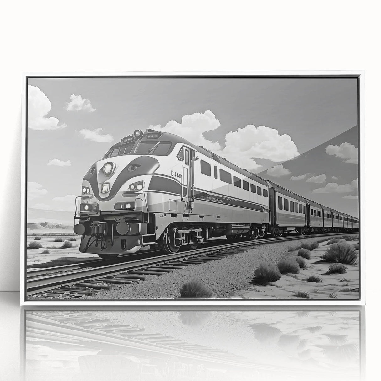 Framed acrylic wall art showcasing a vibrant landscape with a railroad design, featuring a white frame, perfect for modern home decor. Ideal for art enthusiasts and collectors.