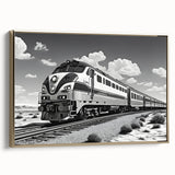 Framed canvas wall art showcasing a scenic railroad landscape design, featuring vibrant colors and intricate details, set in an elegant gold frame. Perfect for enhancing home decor.