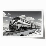 Vibrant rolled print of a railroad landscape design showcasing intricate details and colors, ideal for home decor or art collection, packaged securely in a protective tube.