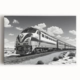 Stretched canvas wall art showcasing a vibrant railroad landscape design, featuring rich colors and intricate details, perfect for modern home decor.